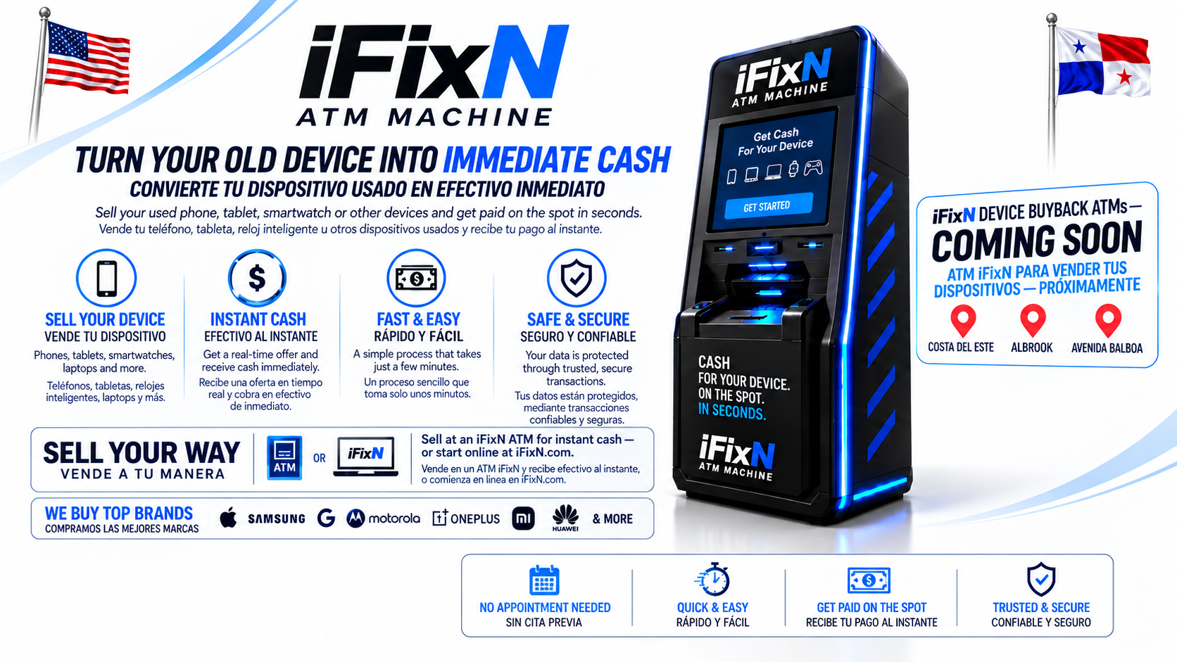 Sell phones, tablets, laptops and smartwatches at an iFixN ATM for immediate cash